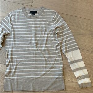 Club Monaco woman’s Crewneck Sweater in Beige and White Stripes